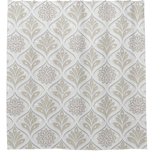 Beige & White Sparkling Quatrefoil Pattern Douchegordijn (Voorkant)