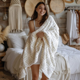 Beige & White Sparkling Quatrefoil Pattern Fleece Deken