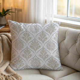Beige & White Sparkling Quatrefoil Pattern Kussen