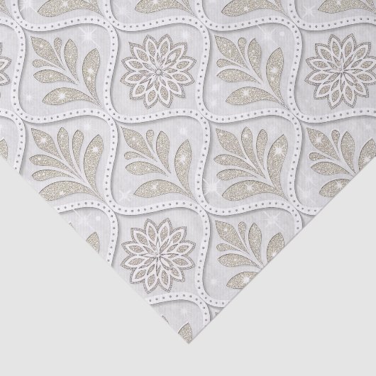 Beige & White Sparkling Quatrefoil Pattern Tissuepapier (Detail)