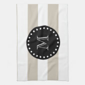 Beige White Stripes Pattern, Black Monogram Theedoek (Verticaal)