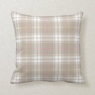 Beige White Tartan Patroon Rustisch Kussen