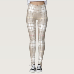Beige White Tartan Patroon Rustisch Leggings
