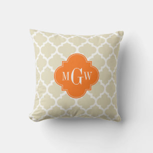 Beige, WhMoroccan #5 Pumpkin 3 Initiaal Monogram Kussen