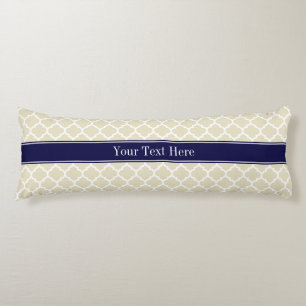 Beige Wht Moroccan #5 Navy Blue Name Monogram Lichaamskussen