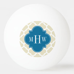 Beige Wht Moroccan #5 Peacock 3 Initiaal Monogram Pingpongballen