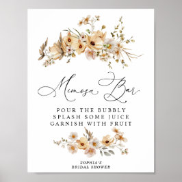 Beige Wild Flowers Bridal Shower Mimosa Bar Poster
