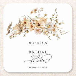 Beige Wild Flowers Bridal Shower Vierkante Kartonnen Onderzetter