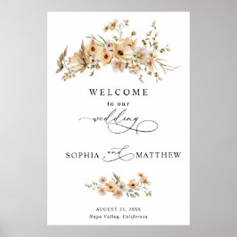 Beige Wild Flowers Wedding Poster