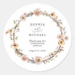 Beige Wild Flowers Wedding Ronde Sticker