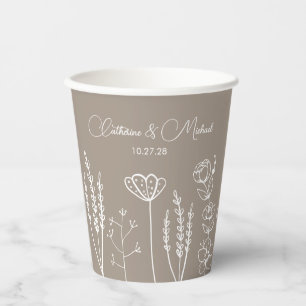Beige Wildflower Bohemian Wedding Papieren Bekers