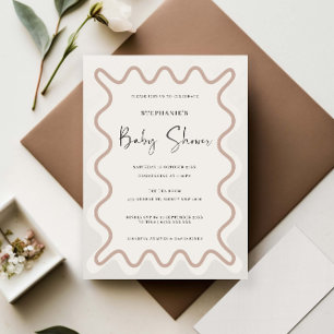 Beige Wit Border Baby shower Invitation Kaart