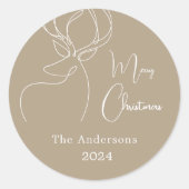 Beige witte abstracte rendieren moderne kerst ronde sticker (Voorkant)