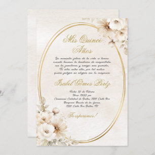Beige Witte bloem Spaanse Quinceanera Kaart
