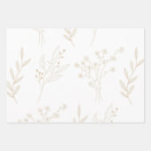 Beige Witte Bloemen Boho Bruiloft Inpakpapier Vel (Voorkant 3)