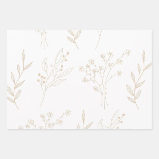 Beige Witte Bloemen Boho Bruiloft Inpakpapier Vel (Voorkant)