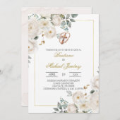 Beige witte bloemendoop Spaanse doop Uitnodiging (Voorkant / Achterkant)