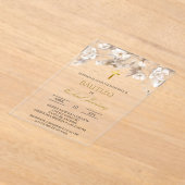 Beige witte bloemendoop Spaanse doop Uitnodiging Acryl Uitnodigingen (Laagn)