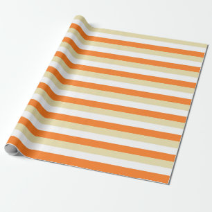 Beige, witte en Oranje strepen Cadeaupapier