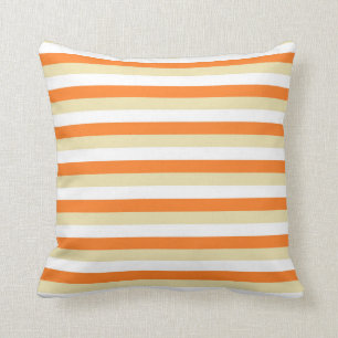 Beige, witte en Oranje strepen Kussen