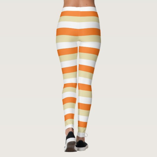 Beige, witte en Oranje strepen Leggings (Achterkant)