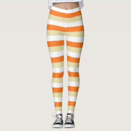 Beige, witte en Oranje strepen Leggings
