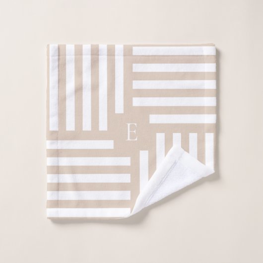 Beige Witte Gestreepte Badkamer Huwelijk Paar Cade Bad Handdoek (Wasdoekje)