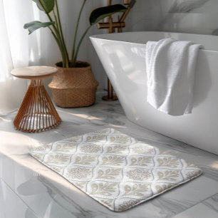 Beige & Witte Glanzende Quatrefoil Patroon Badmat