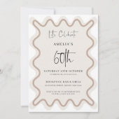 Beige Witte Golvende Rand 60e Verjaardags Uitnodig Kaart (Voorkant)