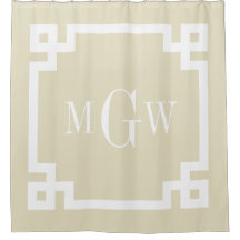 Beige Witte Griekse Sleutel #2 Omlijst 3I Monogram
