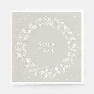 Beige + Witte Hand Gedrukte Hulst Krans Kerstmis Servet