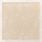 Beige Witte Hoek Bloemen Boho Bruiloft Glazen Onderzetter (Voorkant)