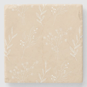 Beige Witte Hoek Bloemen Boho Bruiloft Stenen Onderzetter
