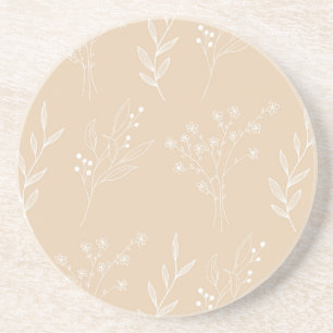 Beige Witte Hoek Bloemen Boho Bruiloft Zandsteen Onderzetter