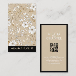 Beige Witte Madelief Modern Hippie Bloem Bloemist Visitekaartje