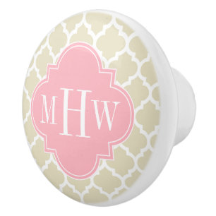 Beige, Witte Marokkaanse #5 Roze 3 Initiële Monogr Keramische Knop