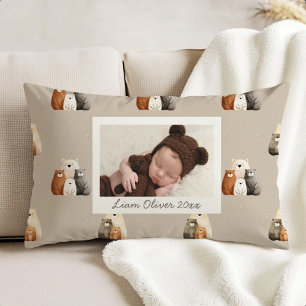 Beige Woodland Beren Patroon Aangepaste Foto Babyk Accent Kussen