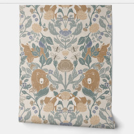 Beige Woodland Block Print Damask Behang