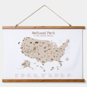 Beige Woodland National Parks Kaart Kleuterschool Hangend Wandkleed