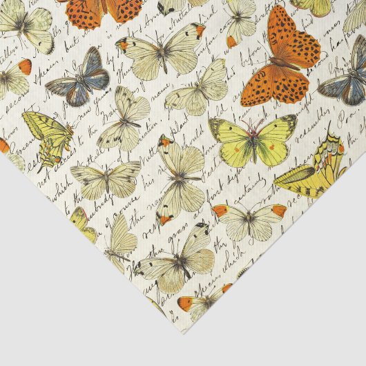  Beige Yellow Butterfly Pattern Script Tissuepapier (Detail)