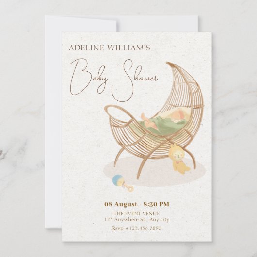 Beige zacht baby shower kaart (Voorkant)