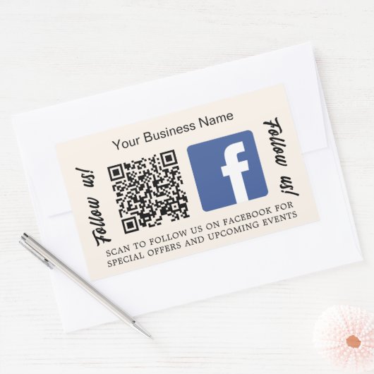 Beige zakelijke QR-code Facebook Rechthoekige Sticker (Envelop)