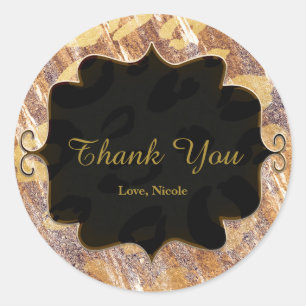 Beige zandkleurige glans luipaardprint glamour gun ronde sticker