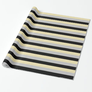 Beige, Zilveren en Zwarte Strepen Cadeaupapier