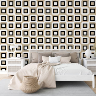 Beige Zwart Wit Mideeuw Geometrisch Kunstpatroon Behang