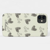 Beige Zwart-wit Minimal Heart Stars Script Case-Mate iPhone Case (Achterkant (horizontaal))