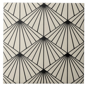 Beige & Zwarte Art Deco Fan Patroon Diamant Tegeltje