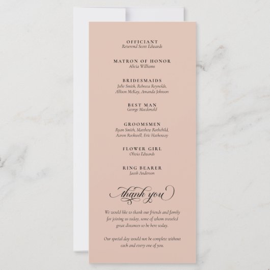 Beige & Zwarte Kalligrafie Script Huwelijksprogram (Achterkant)