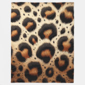 Beige & Zwarte Leopard Bont Dierenprint Vlekken Fleece Deken (Voorkant)