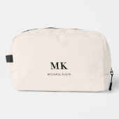 Beige zwarte monogram initialen naam toilettasje (Voorkant)